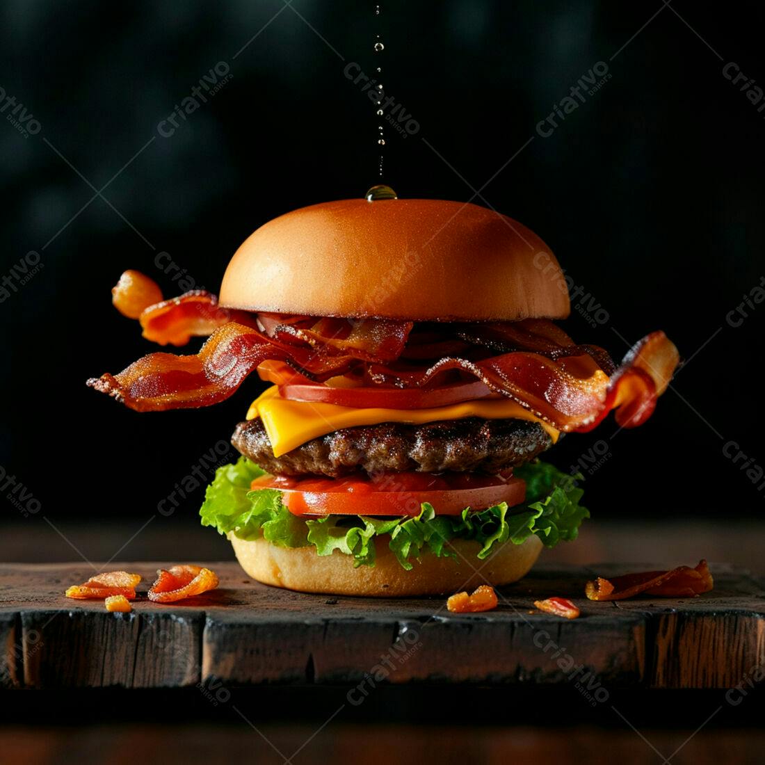 Hambúrguer suculento com bacon crocante