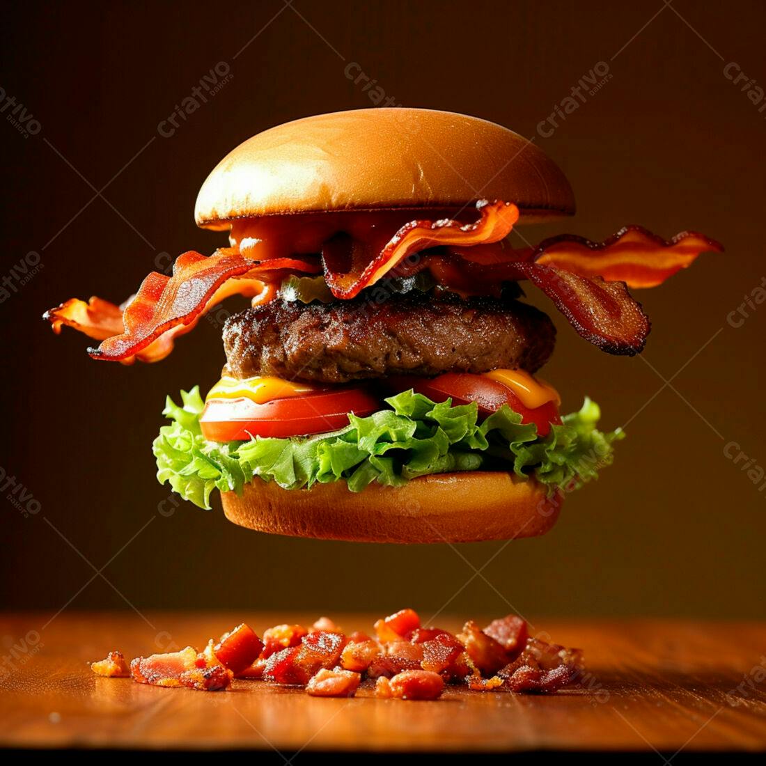 Hambúrguer suculento com bacon crocante