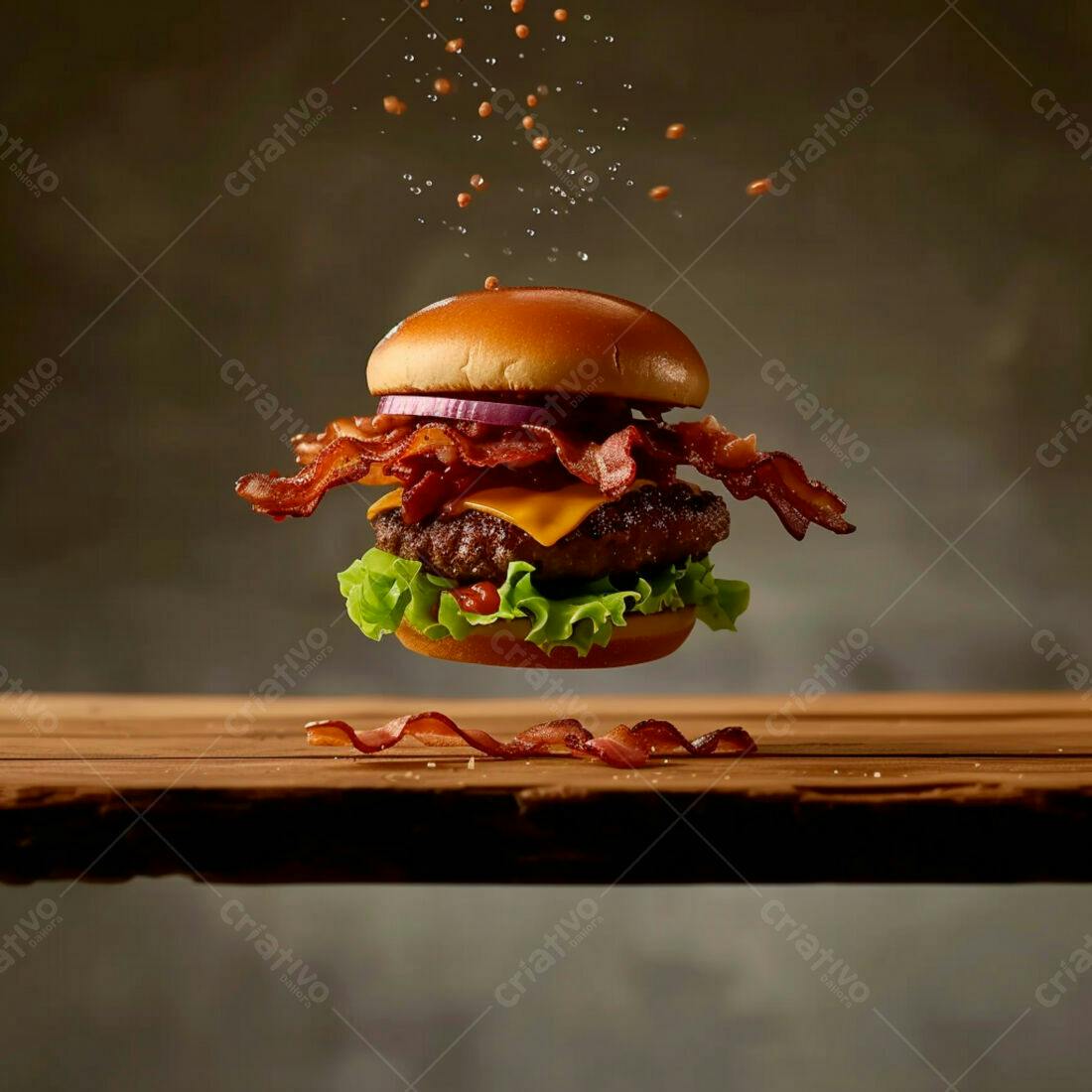 Hambúrguer com Bacon em Levitação