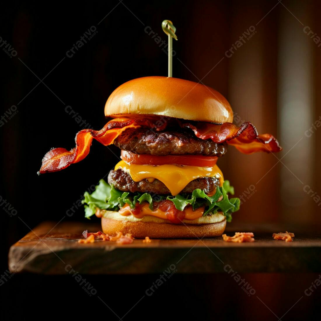 Duplo hambúrguer com bacon e queijo cheddar
