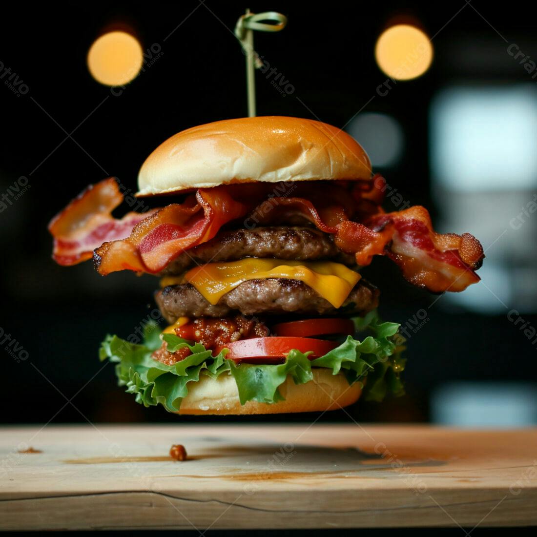Duplo hambúrguer com bacon suculento