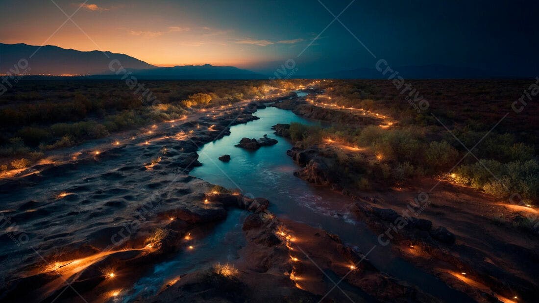 Rio iluminado ao entardecer