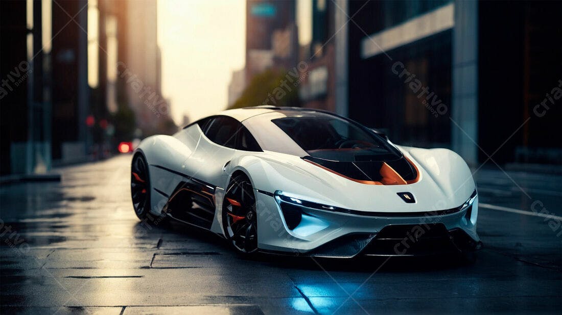 Supercarro branco em ambiente urbano