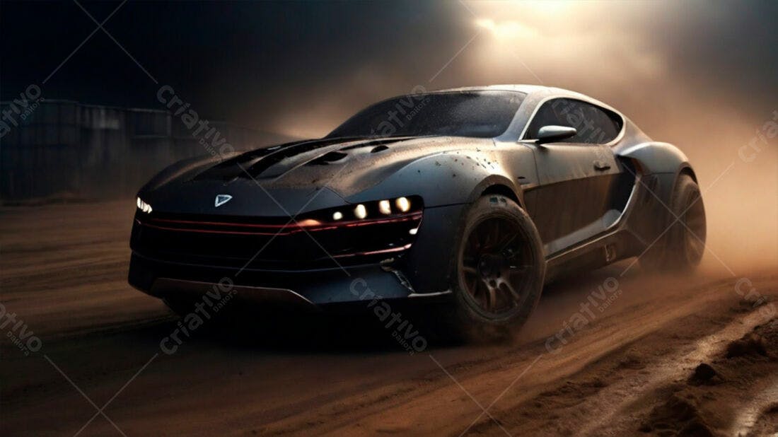 Supercarro futurista em estrada de terra