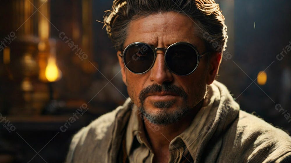 Homem Com Óculos Redondo Preto