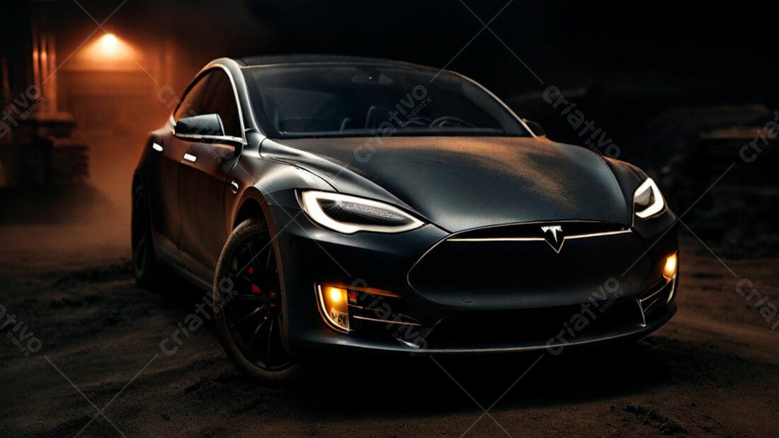 Tesla Model S em ambiente escuro