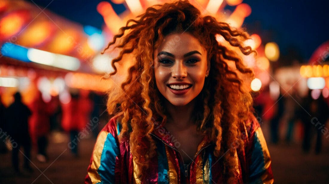 Mulher sorridente em festival noturno