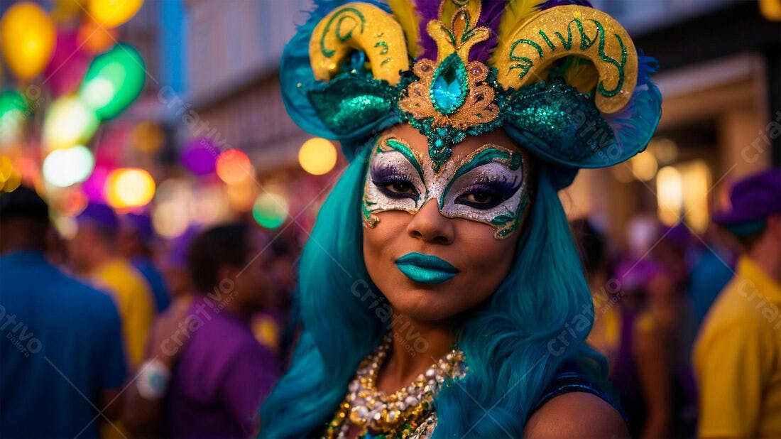 Mulher mascarada em carnaval cores vibrantes