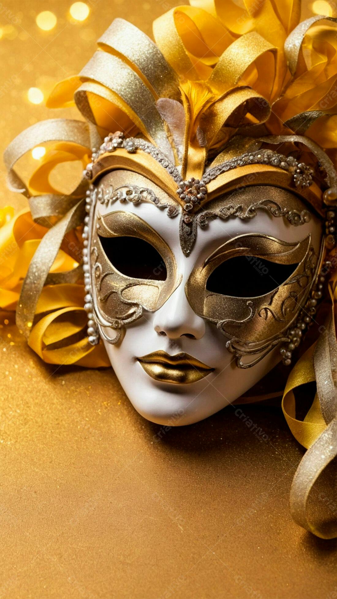 Máscara de Carnaval Dourada e Branca