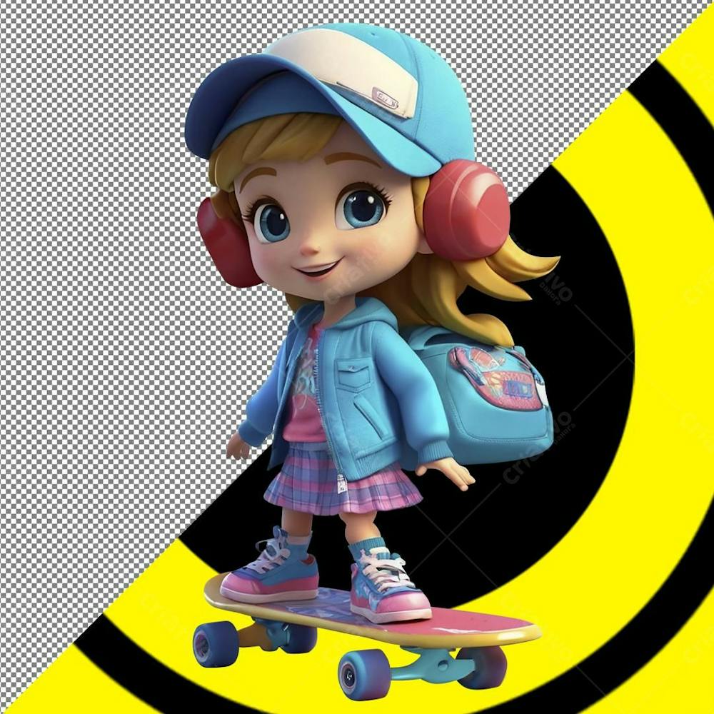 Menina Skate 3D , menina fofa, boné