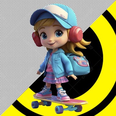 Menina skate 3d , menina fofa, boné