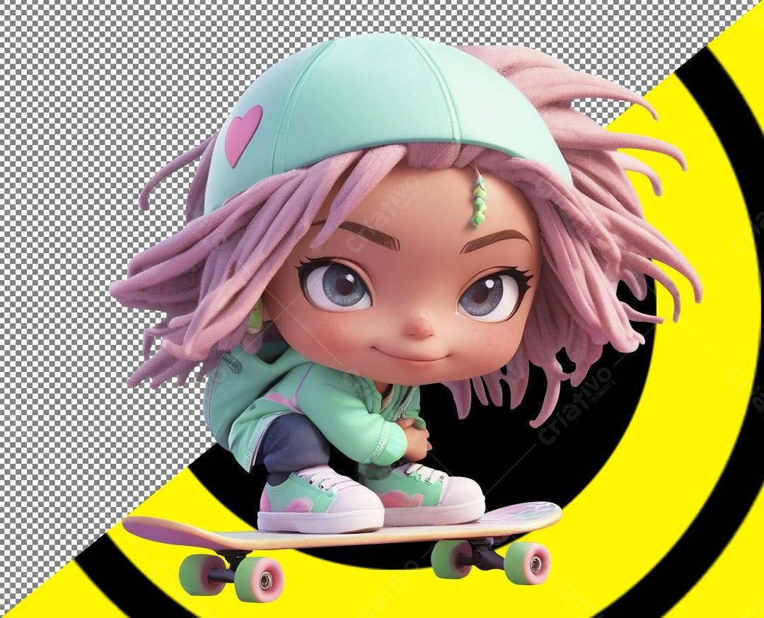 Icone Menina Skatista PNG com fundo transparente