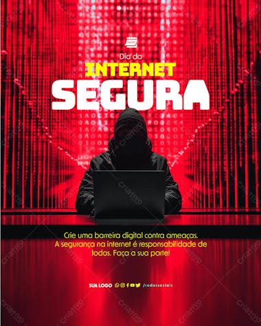 Social media dia da internet segura crie uma barreira digital contra ameaças