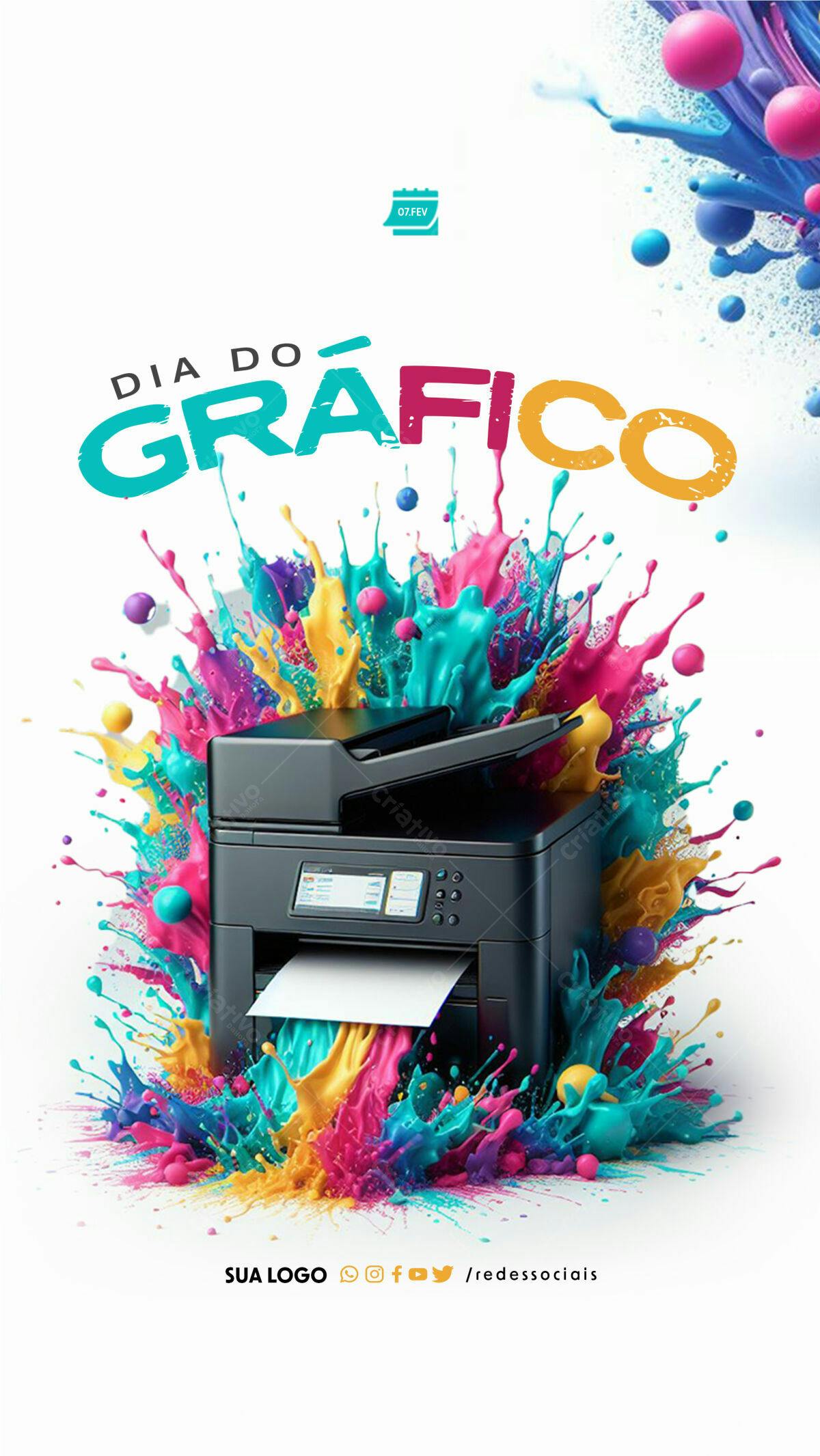 Flyer Dia do Gráfico com Impressora PSD Editável