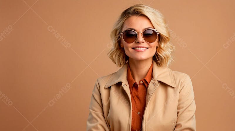 Mulher loira com óculos de sol isolada dia internacional da mulher