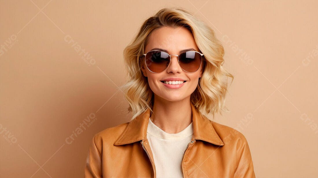Mulher loira sorrindo com óculos escuros