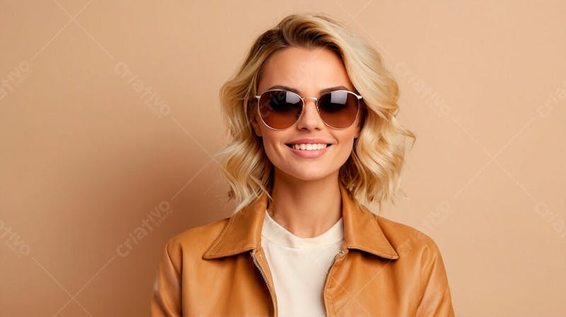 Mulher loira usando óculos de sol foto isolada stock