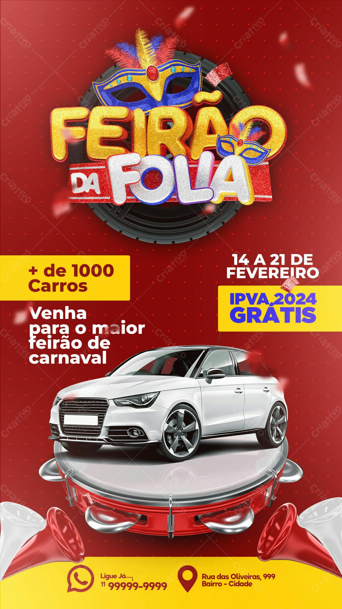 Flyer Feirão da Folia Carnaval PSD Editável