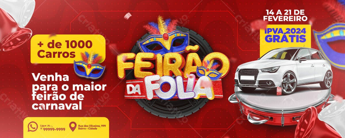 Flyer Feirão de Carnaval com Carro PSD Editável