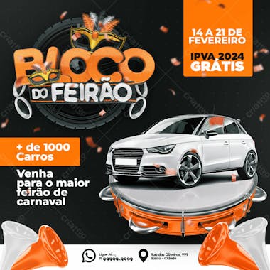 Social media feed feirão da folia laranja psd editável