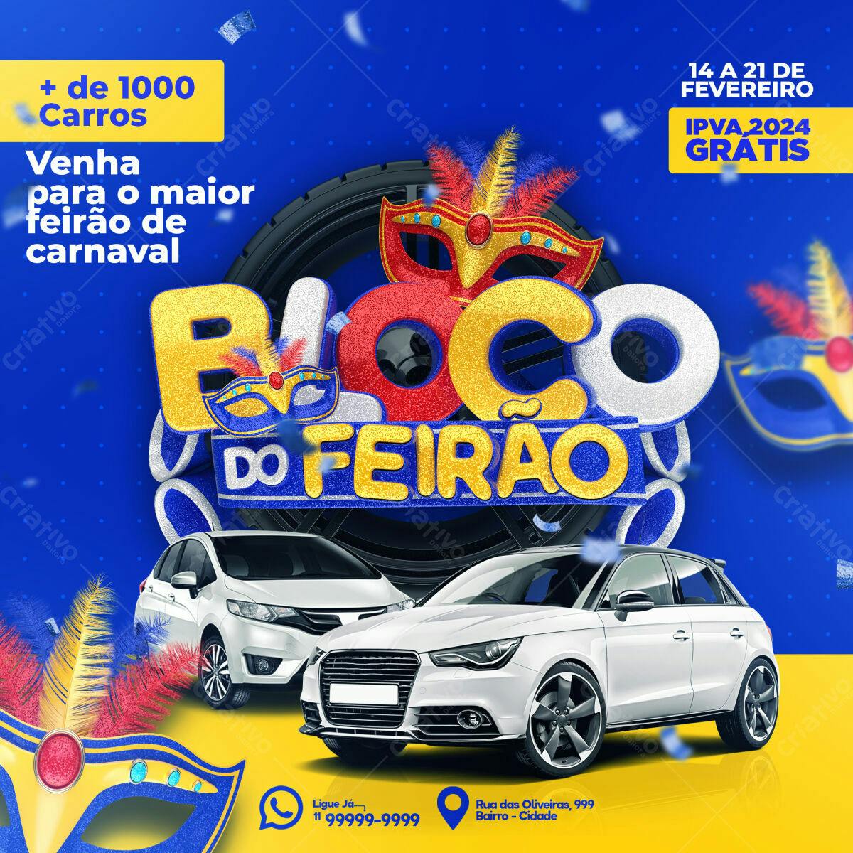 Flyer Feirão de Carnaval com + de 1000 Carros PSD Editável