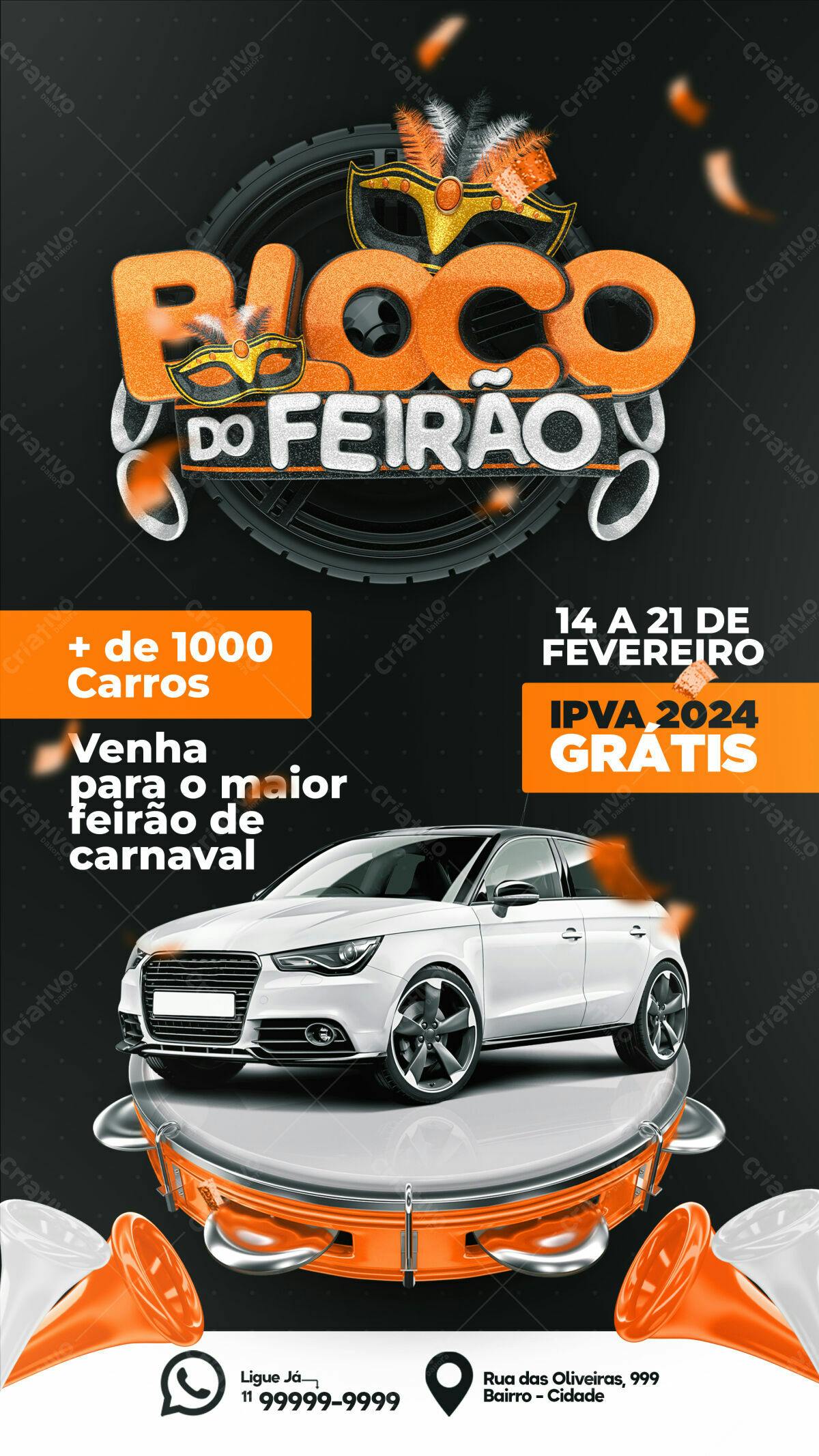 Flyer Bloco do Feirão Carnaval PSD Editável