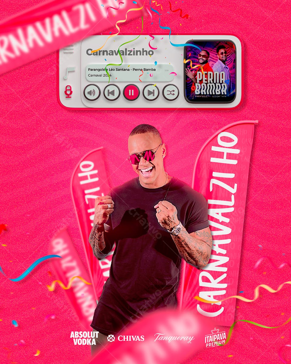 Flyer Carnaval 2024 com Léo Santana PSD Editável