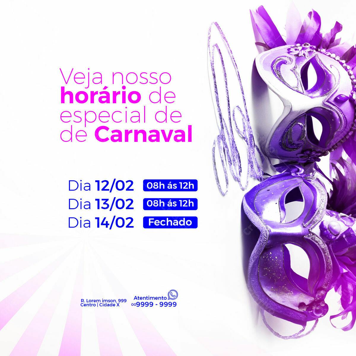 Flyer Carnaval Horário Especial PSD Editável