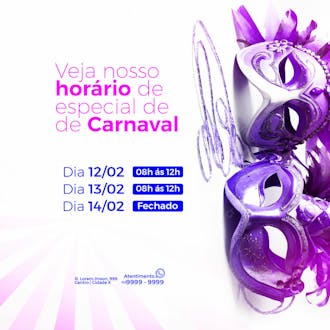 Carnaval social media horários psd editável