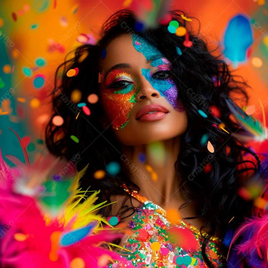 Mulher com maquiagem de glitter em festa carnavalesca