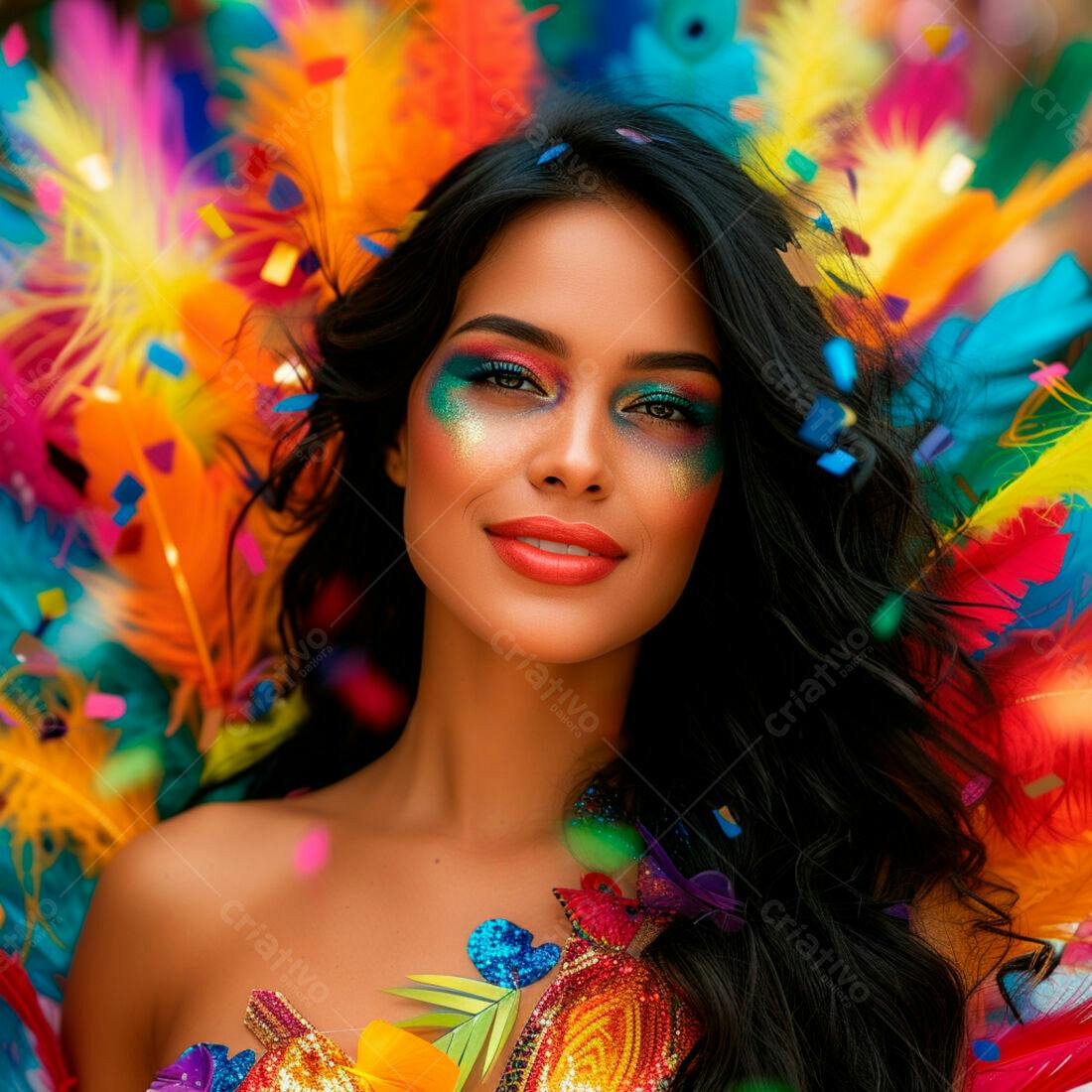 Mulher com maquiagem vibrante em Carnaval
