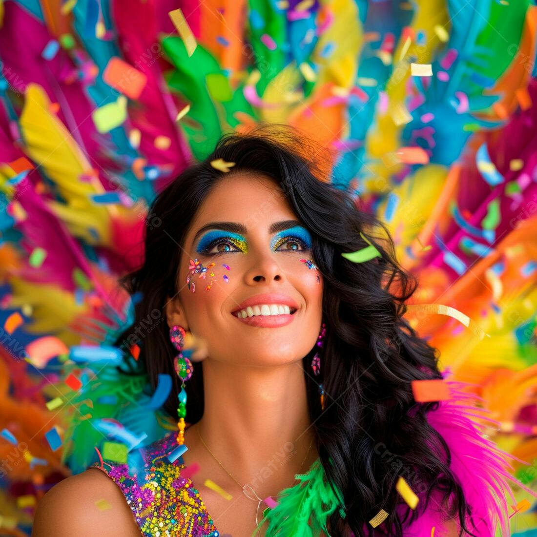 Mulher sorridente em Carnaval com confetes