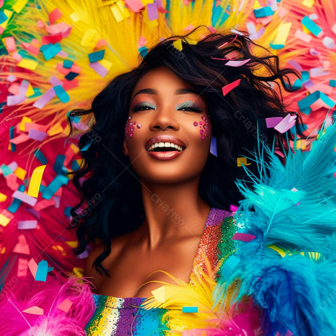 Modelo negra alegre em festa com confete