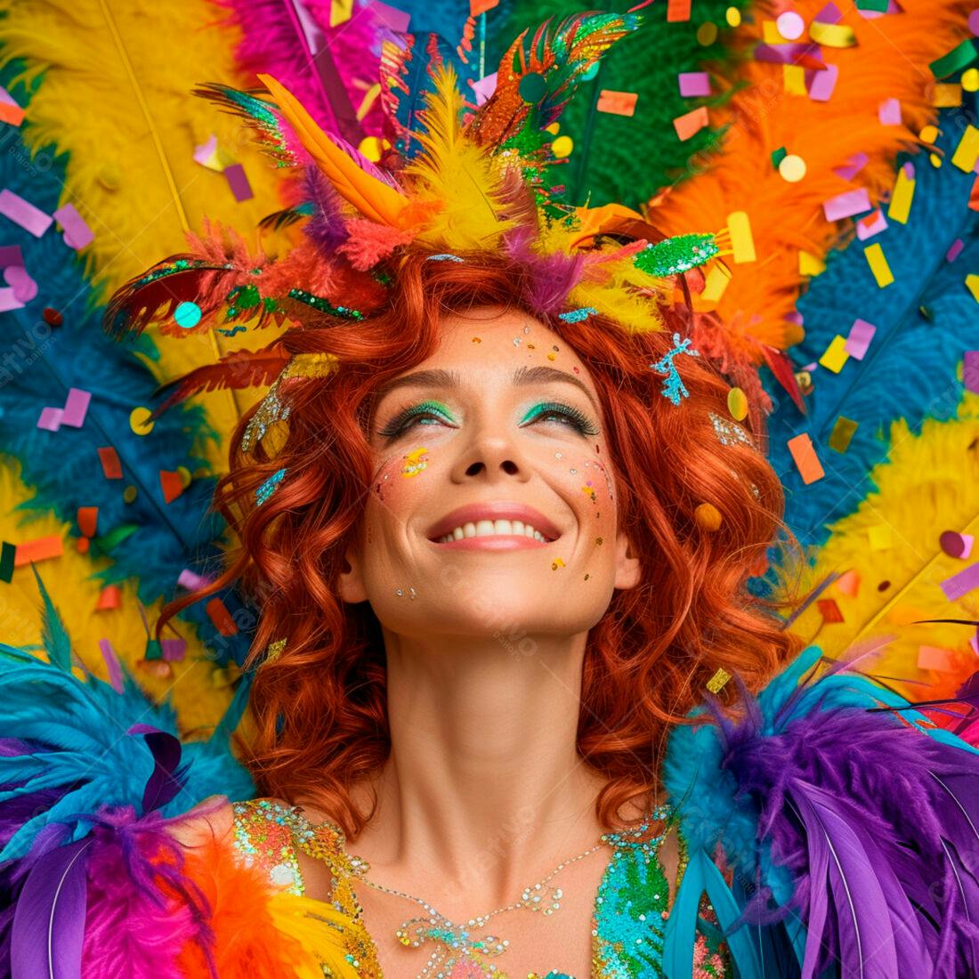 Mulher ruiva em fantasia de carnaval
