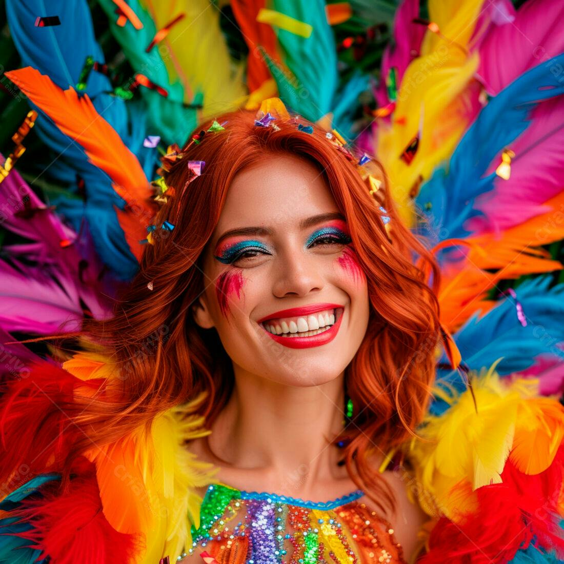 Mulher ruiva em fantasia de carnaval