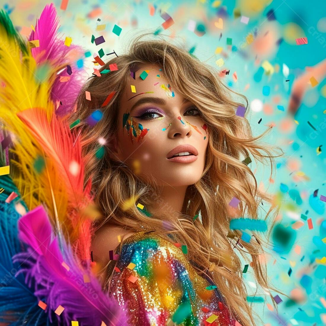 Mulher com maquiagem colorida em festa