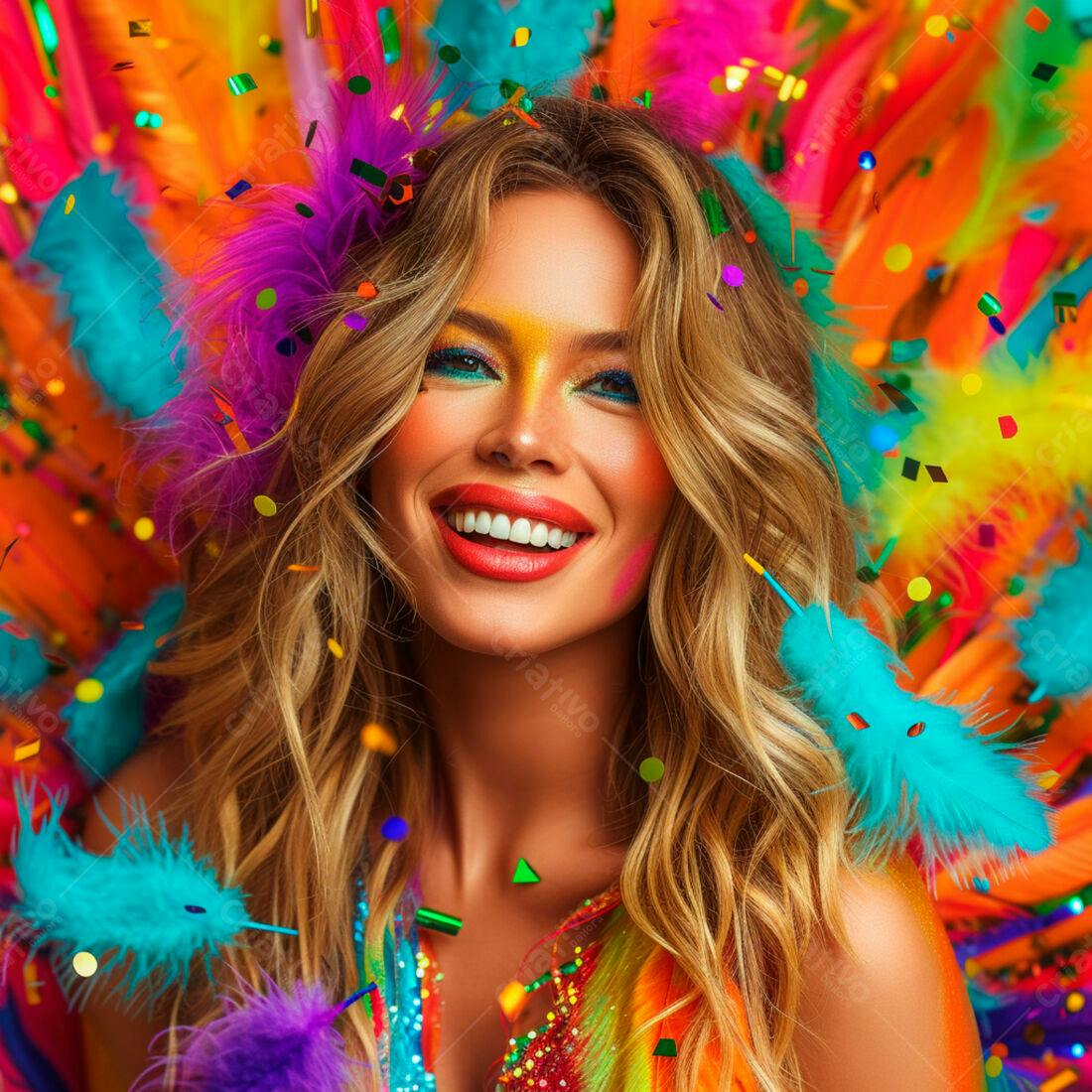 Mulher sorridente em fantasia de Carnaval