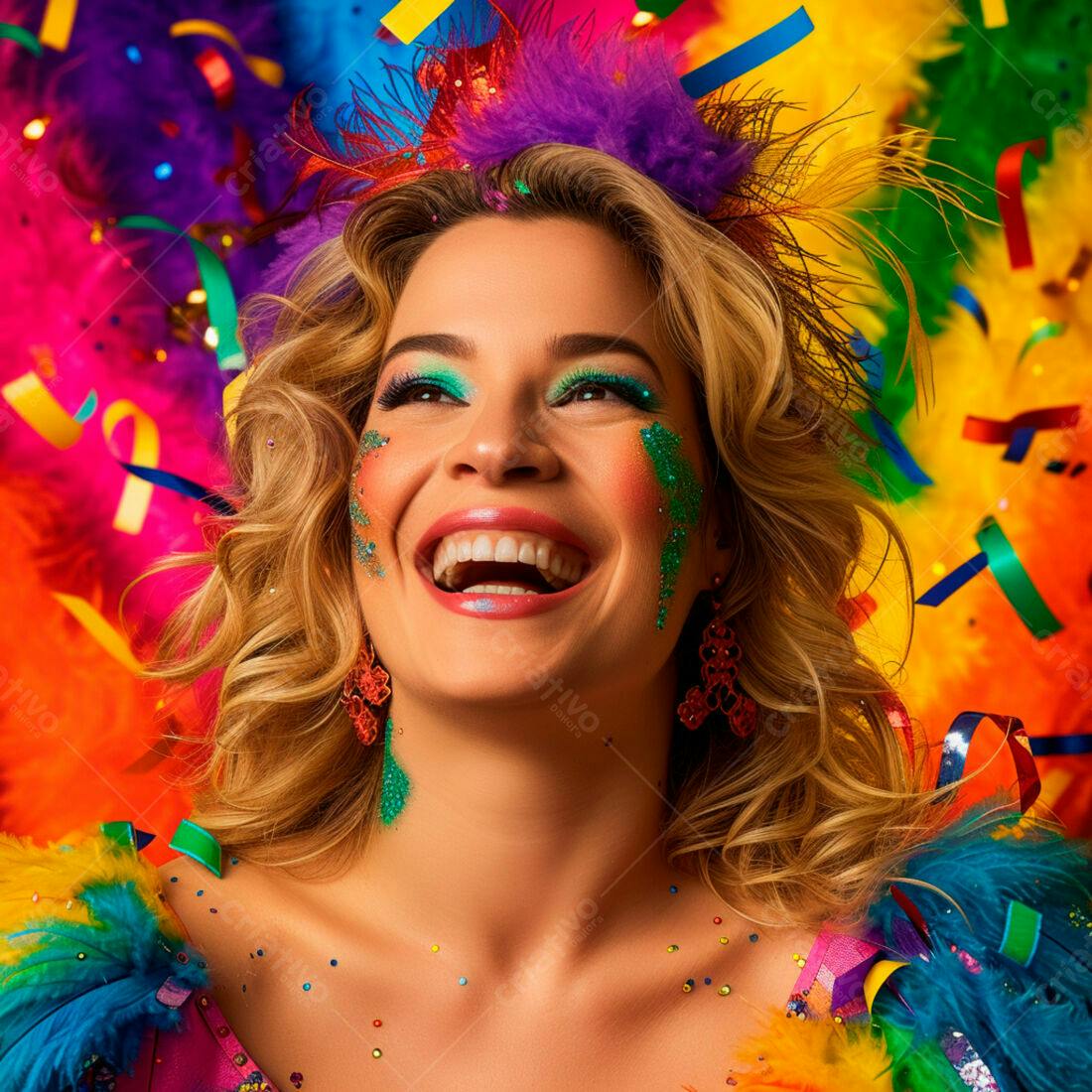Mulher rindo Carnaval maquiagem vibrante