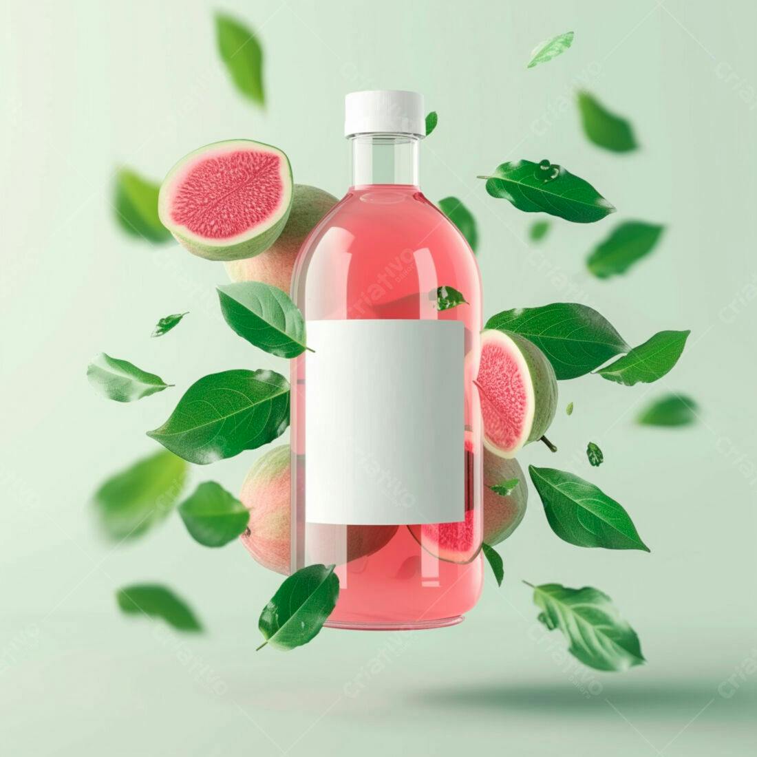 Garrafa de suco de figo rosa com folhas