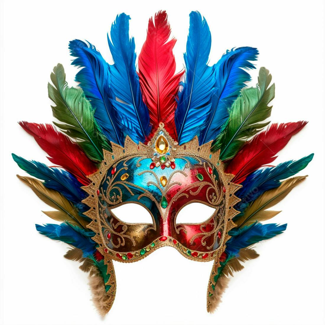 Máscara de Carnaval com Penas Coloridas