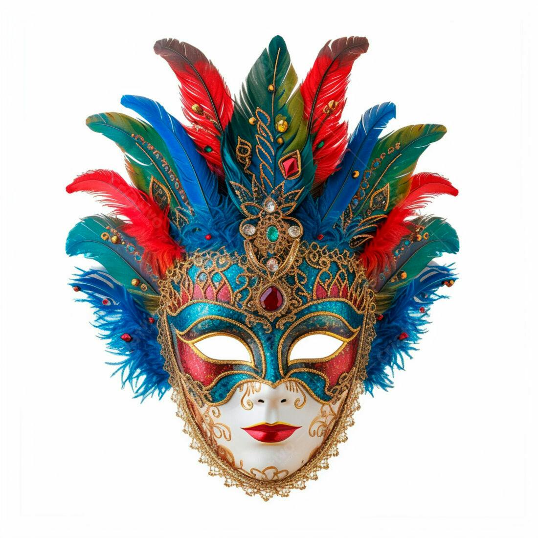 Máscara de Carnaval Azul Vermelho e Dourado