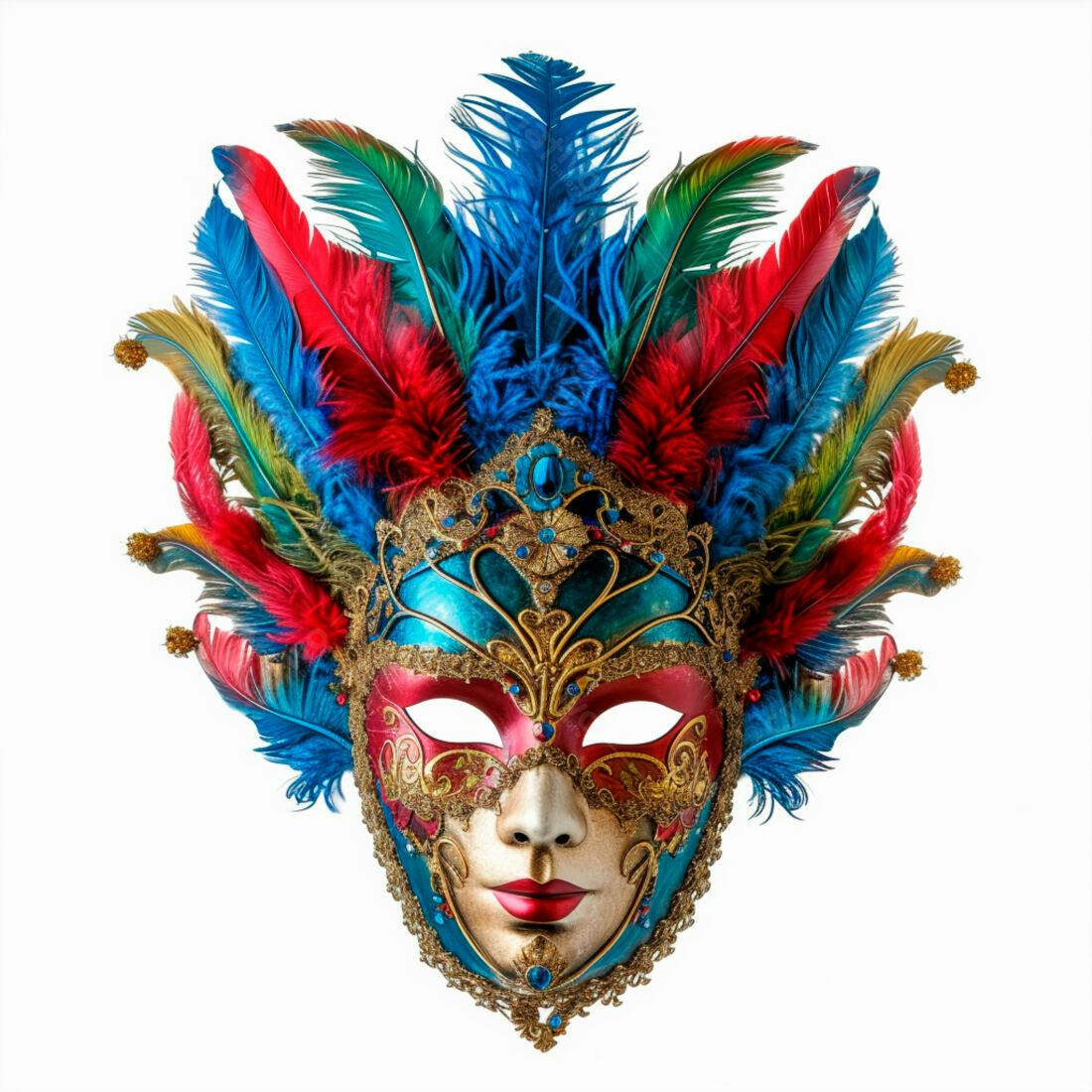Máscara de Carnaval Veneziana Vermelha Azul e Dourada