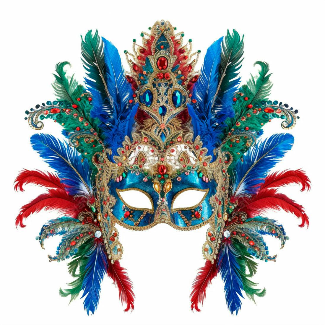 Máscara de Carnaval azul turquesa com penas