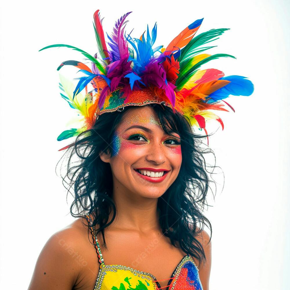 Mulher Com Maquiagem E Adereços De Carnaval 1