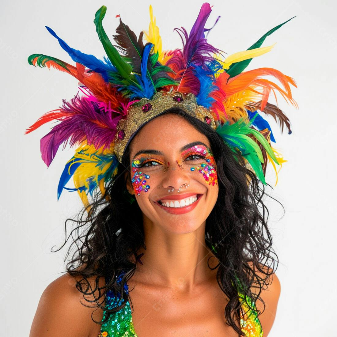 Mulher sorridente com fantasia de carnaval