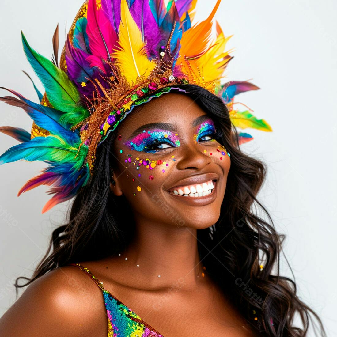 Mulher negra sorridente com fantasia de Carnaval