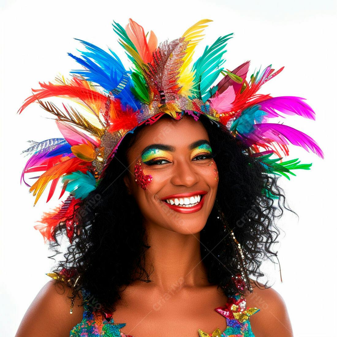 Mulher negra sorridente com fantasia de carnaval