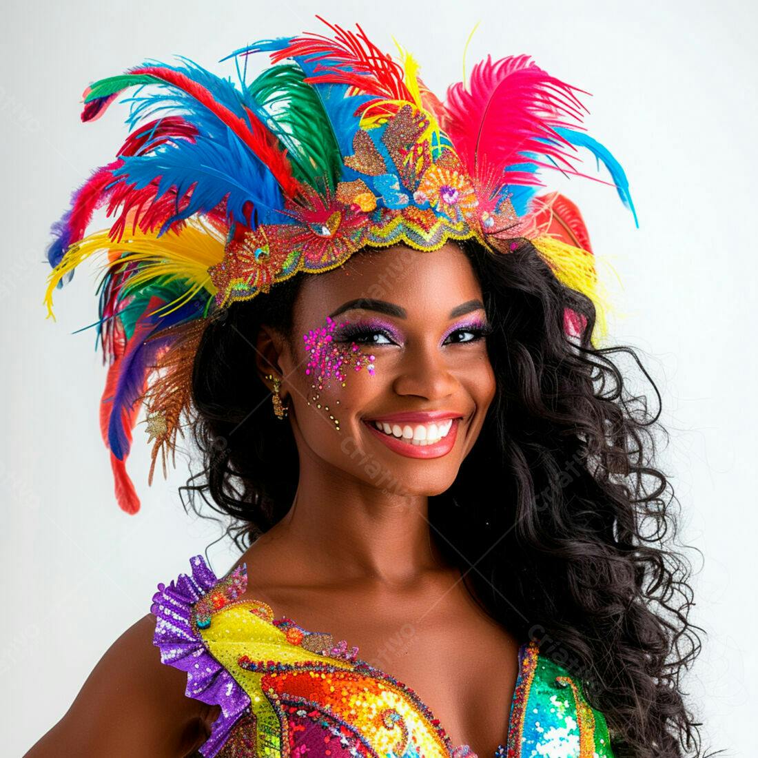Mulher negra sorridente com fantasia de Carnaval