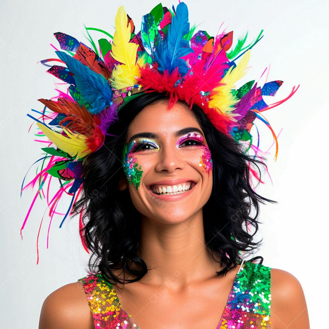 Mulher sorrindo com fantasia de Carnaval