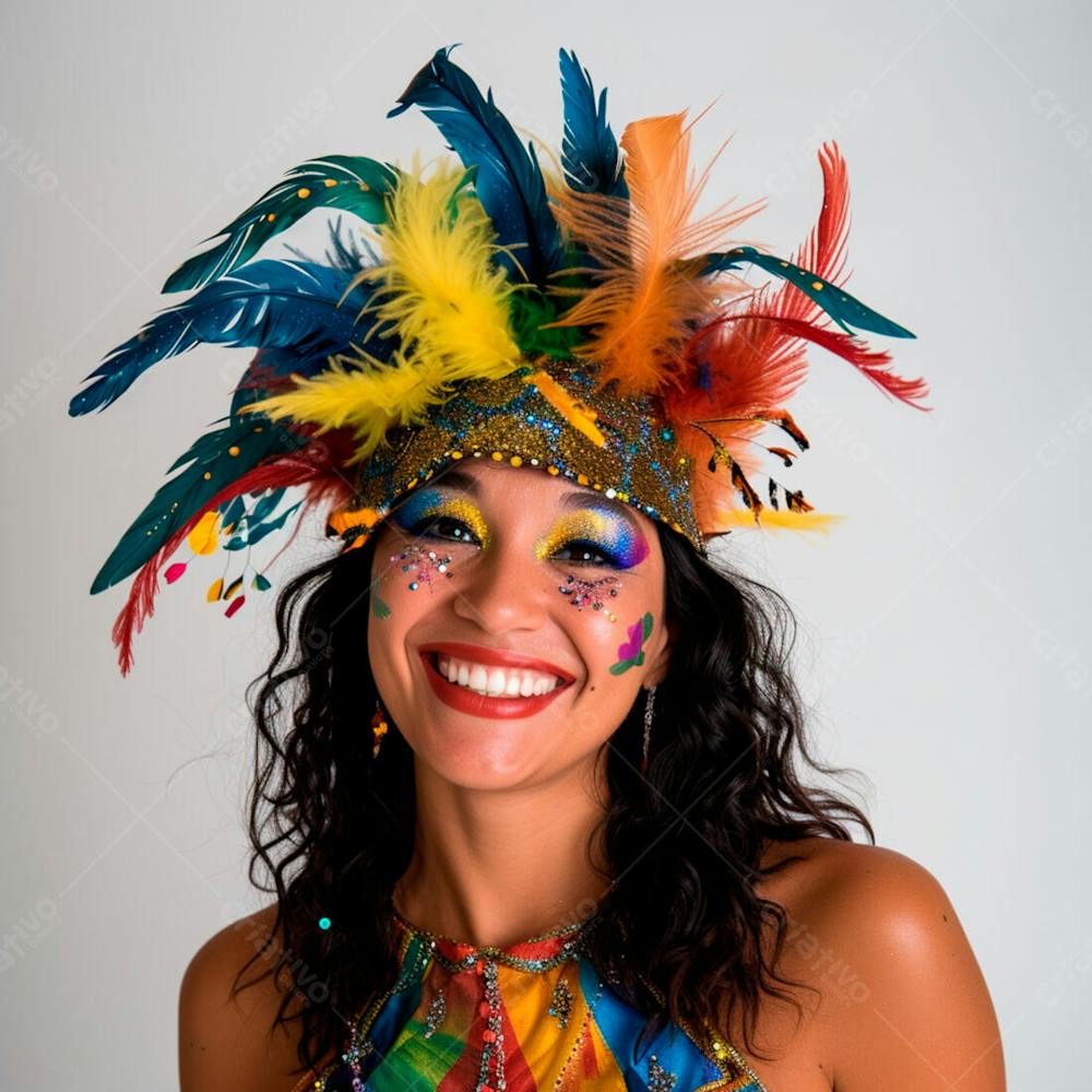 Mulher Com Maquiagem E Adereços De Carnaval 13